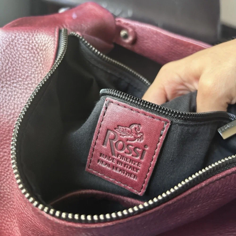 Bruno Rossi Firenze Italian Real Leather Burgundy Hobo Crossbody Shoulder Bag